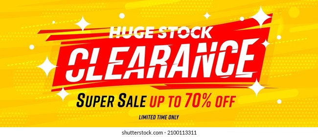 Clearance Header Banner Template Promotion Sparkle Design. Big Sale Up To 70 Percent Off Special Offer Web Advertising. Huge Stock Coupon. Shopping Discount Event Announcement Vector Illustration