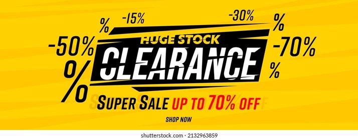 Clearance heading banner web design with special sale offer. Online shopping with huge stock discount vector illustration. Retail business and ecommerce marketing campaign advertising material