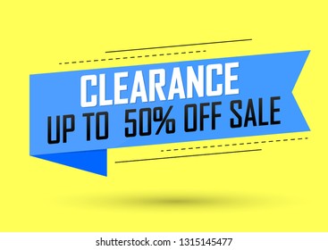 Clearance Sale, up to 50% off, banner design template, discount tag, app icon, vector illustration