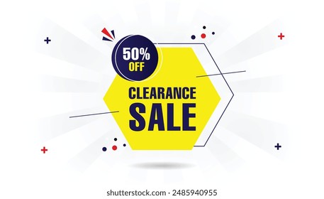 Clearance sale 50% off banner template design with white background perfect for promoting big discounts.