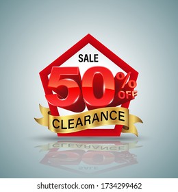 Clearance sale 50 percent pentagon shape banner. Vector illustration for clearance festival and promotion advertising.