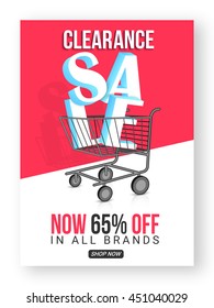 Clearance Sale with 65% Off in all brands, Creative Poster, Banner or Flyer design, Vector illustration.