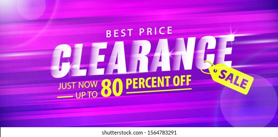 Clearance Sale 80 Percent Off Promotion Website Banner Heading Design On Graphic Purple Background Vector For Banner Or Poster. Sale And Discounts Concept.