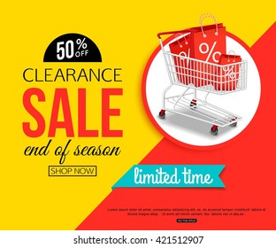 Clearance Sale Banner for shop, online store. Vector illustration.
