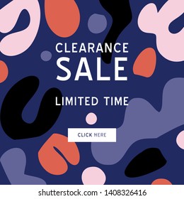 Clearance Sale banner template for social media. Feminine abstract background. Fluid moder style.