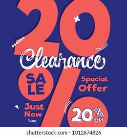 Clearance Sale blue pink 20 percent heading design for banner or poster. Sale and Discounts Concept. Vector illustration.