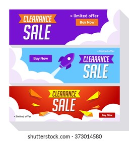 Clearance sale Colorful flat vector illustration banner set