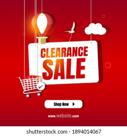 Clearance  Sale Design Vector Template for Promotion Content with Red Background