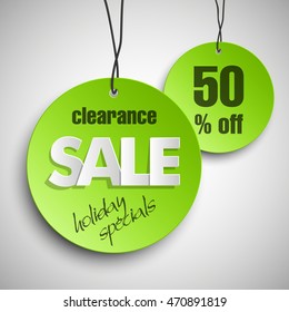 Clearance  sale ever circle banner tag. Abstract round background. Advertising clearance sale 50% off poster. Vector illustration. Holiday specials. Offer discount
