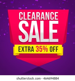 Clearance Sale with Extra 35% Off, Creative Poster, Banner, Flyer or Ribbon design, Vector illustration.