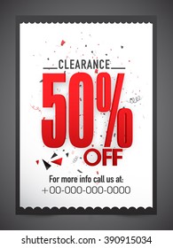 Clearance Sale Flyer, Banner or Pamphlet with 50% discount offer.