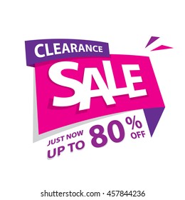 Clearance Sale Pink Purple 80 Percent Off Heading Design For Banner Or Poster. Sale And Discounts Concept. Vector Illustration.