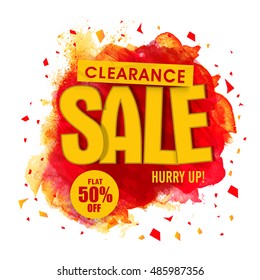 Clearance Sale Poster, Banner, Flyer or Pamphlet with Flat 50% Off, Vector illustration with abstract paint stroke.