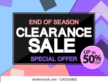 Clearance Sale, Poster Design Template, End Of Season, Special Offer, Up To 50 Percent Off, Vector Illustration