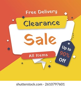 Clearance Sale Poster Free Delivery. Up To 90% Off. All Items. Online Ads. Vector. Illustration.
