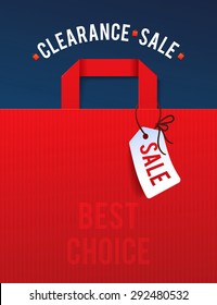 Clearance Sale Poster with percent discount. Illustration of paper shopping bags and lights. 