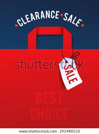 Clearance Sale Poster with percent discount. Illustration of paper shopping bags and lights. 