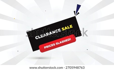 Clearance sale prices slashed web banner template featuring red gradient black shapes yellow bold text gray gradient abstract shine background 4k editable eps vector art design illustration style mode
