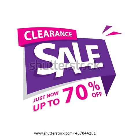 Clearance Sale purple pink 70 off percent heading design for banner or poster. Sale and Discounts Concept. Vector illustration.