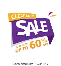 Clearance Sale Purple Yellow 60 Percent Off Heading Design For Banner Or Poster. Sale And Discounts Concept. Vector Illustration.