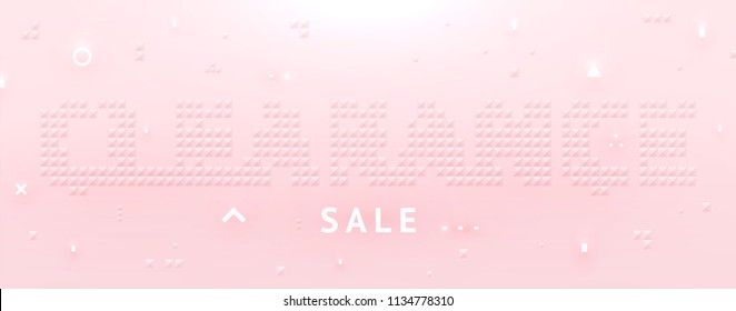 Clearance sale pyramids lettering with trendy geometric elements for promotion placards, posters and brochures. Eps10 vector illustration.