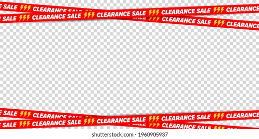 Clearance sale ribbon border frame for discount advertising. Crossed restriction tape on transparent background. Decoration element for banner, poster, brochure and flyer vector illustration