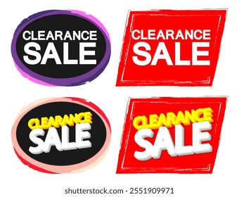 Clearance Sale. Set discount banners, promo tags design template, vector illustration
