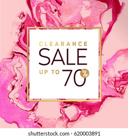 Clearance Sale Square Pink and Gold Banner Template with Marble Texture on White Background.