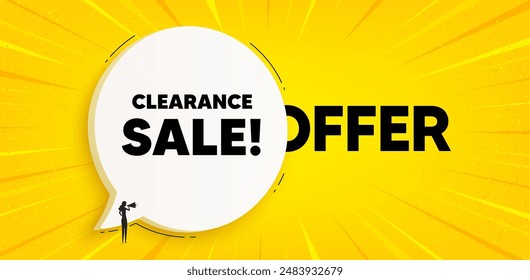 Clearance sale tag. Chat speech bubble banner. Special offer price sign. Advertising discounts symbol. Clearance sale speech bubble message. Talk box background. Vector