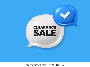 Clearance sale tag. Text box speech bubble 3d icons. Special offer price sign. Advertising discounts symbol. Clearance sale chat offer. Speech bubble banner. Text box balloon. Vector