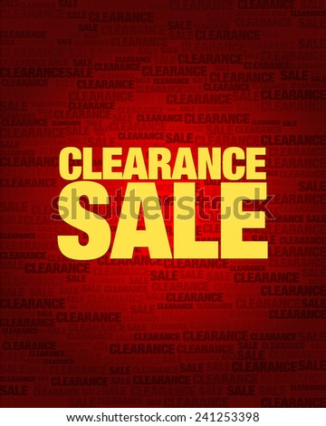 Clearance sale text on red gradient background.