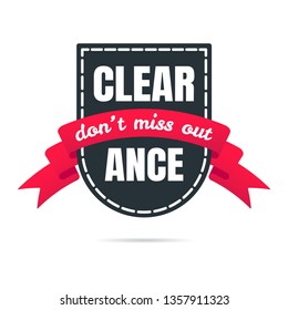 Clearance shield tag ribbon badge sale label concept template vector illustration isolated on white background. Web banners elements for website and advertising. Discount ribbon label design.