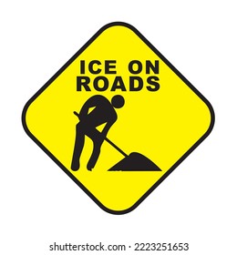 Clearing freezed winter road with snow and ice.Snow removing from the city street. Indication of  road sign. Cleaning snowy frozen roads vector symbol. Frozen road vector sign board.
