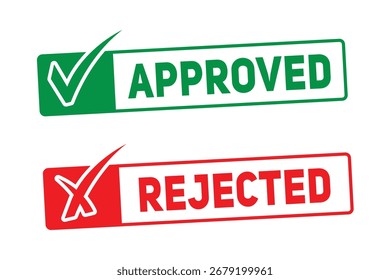 Clearly distinct visual stamps indicating approval and rejection. These graphic elements are perfect for forms documents presentations and any context requiring a decisive mark.