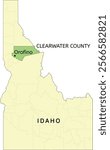 Clearwater County and city of Orofino location on Idaho state map