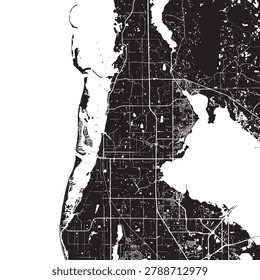 Clearwater Florida Vector Map, Detailed City Street Map Black and White Minimalist Line Art