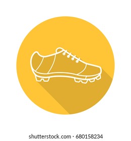 Cleat flat linear long shadow icon. American football, rugby, soccer, baseball player's shoe. Vector outline symbol