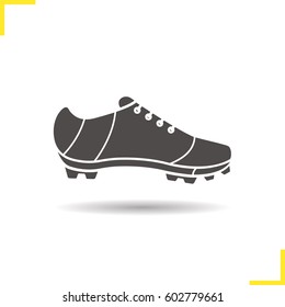 Cleat glyph icon. Drop shadow silhouette symbol. American football, rugby, soccer, baseball player's shoe. Negative space. Vector isolated illustration