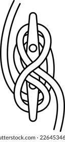 Cleat hitch rope knot. Vector outline illustration.