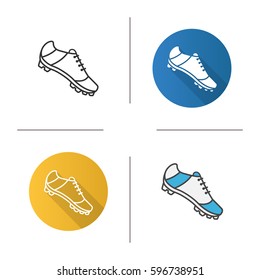 Cleat icon. Flat design, linear and color styles. American football, rugby, soccer, baseball player's shoe. Isolated vector illustrations