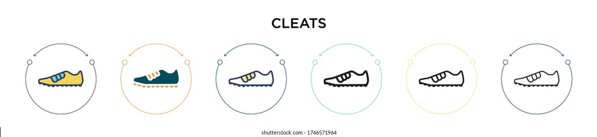 Cleats icon in filled, thin line, outline and stroke style. Vector illustration of two colored and black cleats vector icons designs can be used for mobile, ui, web