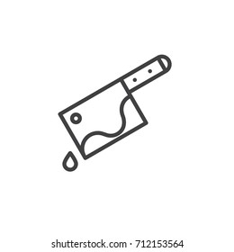 Cleaver with blood drop line icon, outline vector sign, linear style pictogram isolated on white. Halloween holiday Symbol, logo illustration. Editable stroke