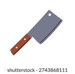 Cleaver, butcher knife for meat chop, cut. Kitchen utensil, sharp blade with wooden handle. Kitchenware, cookware, metal tool. Flat vector illustration isolated on white background