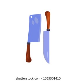 Cleaver and carving knife flat icon. Kitchen knives, food preparation, meat knives. Kitchenware concept. Vector illustration can be used for topics like cooking, utensils, kitchen