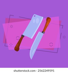 Cleaver and carving knife flat illustration. Kitchen knives, food preparation, meat knives. Kitchenware concept. Vector can be used for topics like cooking, utensils, kitchen