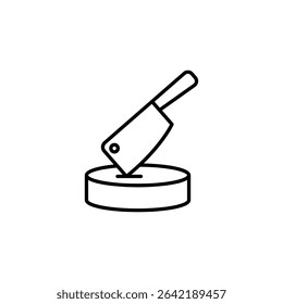Cleaver Embedded In A Wooden Round Block Outline Icon Graphic