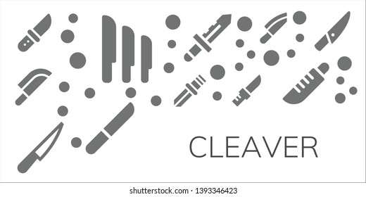 cleaver icon set. 11 filled cleaver icons.  Collection Of - Knife, Knives