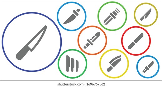 conjunto de iconos del limpiador. 9 iconos de limpiador rellenos. Incluidos los iconos de Knife, Knives