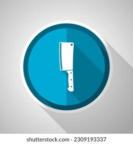 Cleaver knife symbol, flat design vector blue icon with long shadow