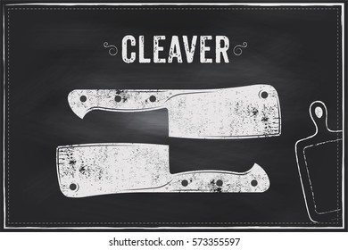 Cleaver knife. Vector sketch chalk illustration design